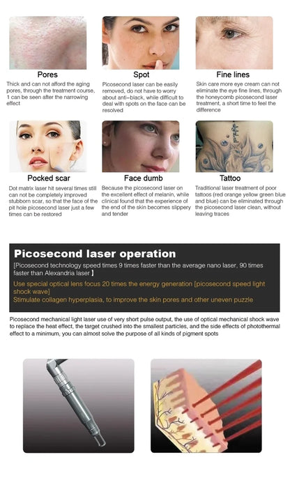 Picosecond Tattoo Removal Laser Picosure Skin Rejuvenation Freckles Mole Pigment Therapy  Machine